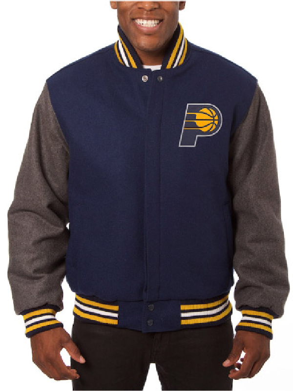 NBA Indiana Pacers JH Design Navy Domestic Two-Tone Varsity Jacket