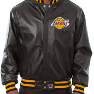 NBA Los Angeles Lakers Jh Design Black Leather Logo Jacket
