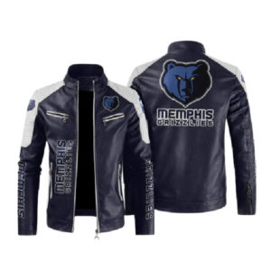 NBA Memphis Grizzlies Block White Blue Leather Varsity Jacket