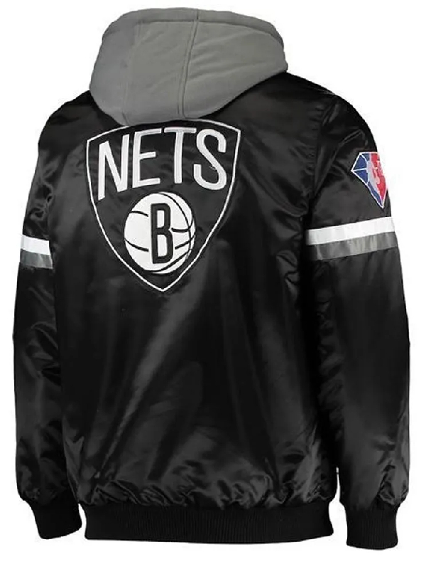 Brooklyn Nets Black/Gray Hooded Satin Jacket