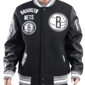 Brooklyn Nets Mash Up Black Wool Varsity Jacket