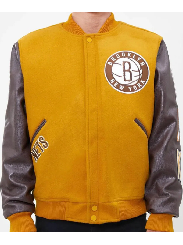 Brooklyn Nets Orange and Brown Wool Jacket