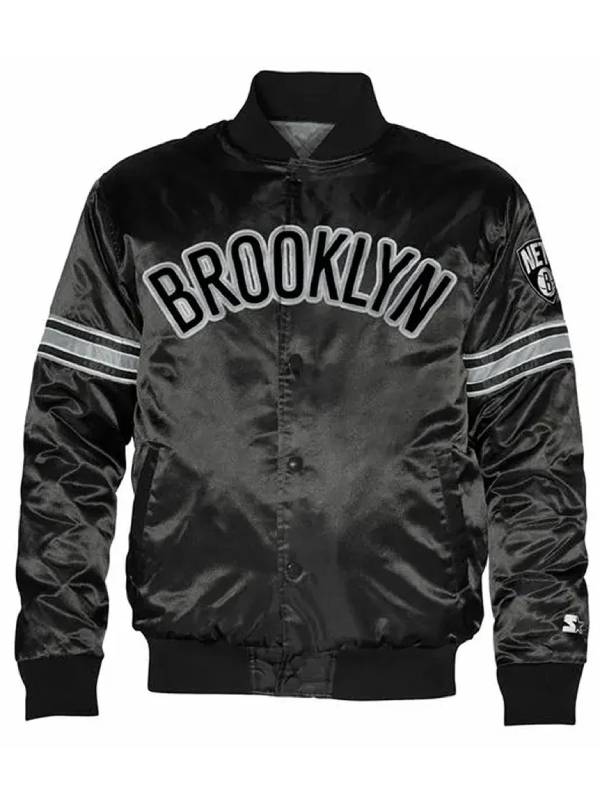 Brooklyn Nets Striped Black Satin Jacket