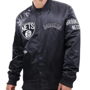 Brooklyn Nets Team Logo Black Satin Jacket