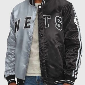 Brooklyn Nets Varsity Satin Gray/Black Jacket