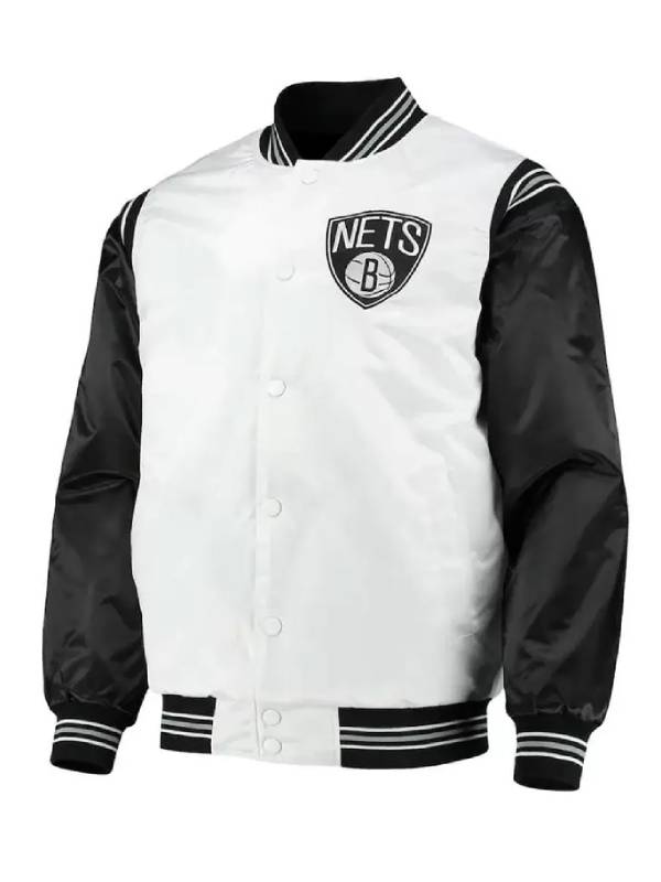 Brooklyn Nets White and Black Satin Jacket