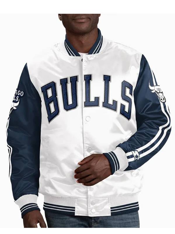 Chicago Bulls Striped White And Blue Satin Jacket