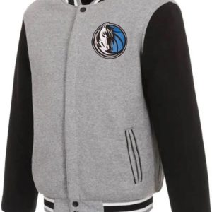 Dallas Mavericks Gray and Black Varsity Jacket