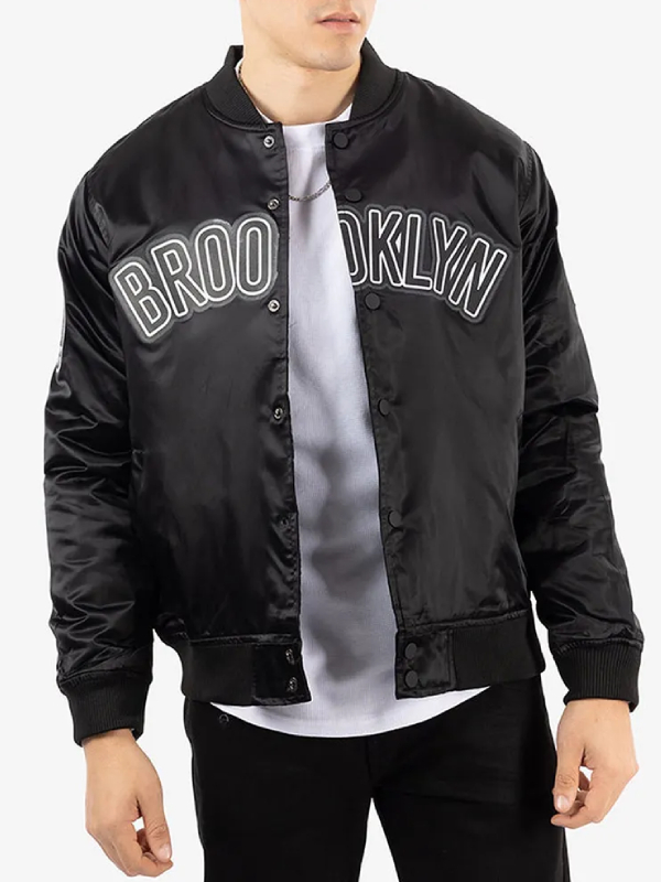NBA Brooklyn Nets Black Bomber Satin Jacket