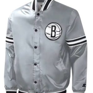 NBA Brooklyn Nets Slider Gray Satin Jacket