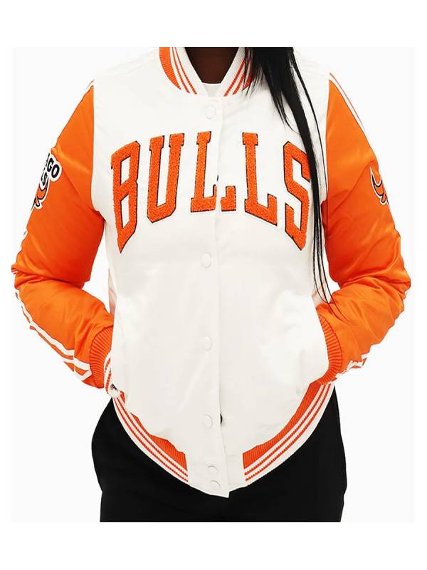 NBA Chicago Bulls Orange And White Satin Jacket