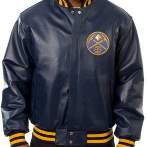 Denver Nuggets Navy Blue Leather Jacket