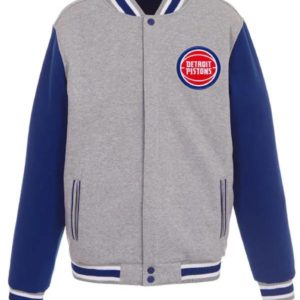 Detroit Pistons Gray and Royal Varsity Jacket