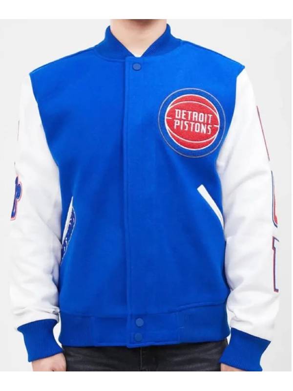 Detroit Pistons Letterman Blue And White Varsity Jacket