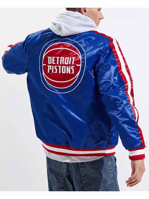 Detroit Pistons Striped Varsity Blue Satin Jacket