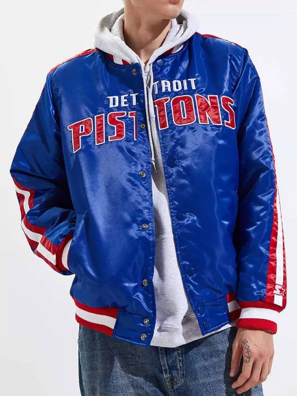 Detroit Pistons Striped Varsity Blue Satin Jacket