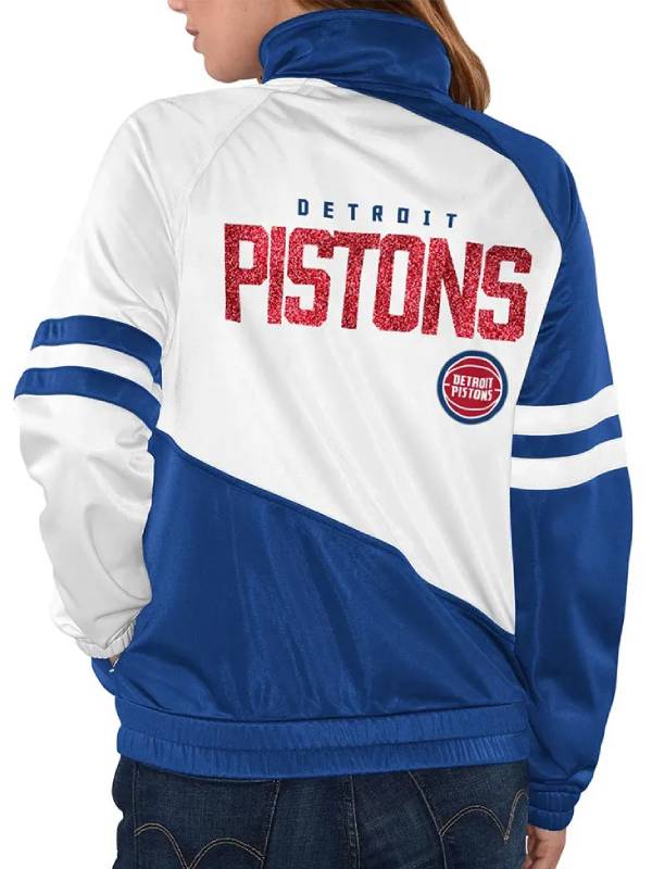Detroit Pistons Track Blue And White Satin Jacket