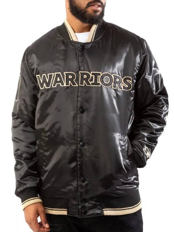Golden State Warriors Black Bomber Satin Jacket