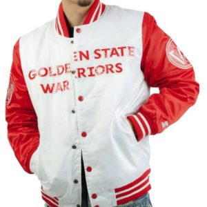 Golden State Warriors White And Red Satin Jacket