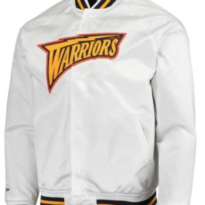 Golden State Warriors White Bomber Satin Jacket