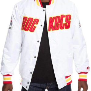 Houston Rockets White Satin Varsity Jacket